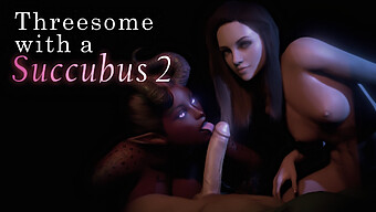 Azgın Bir Çift, 3d Animasyon Eylemi Için Baştan Çıkarıcı Bir Succubus Tarafından Ziyaret Ediliyor