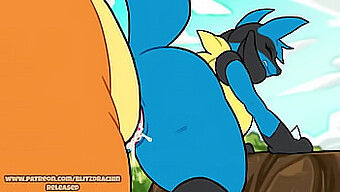 Pokémon-Porno: Lucarios Stramme Fitte Blir Boret Av Charizard