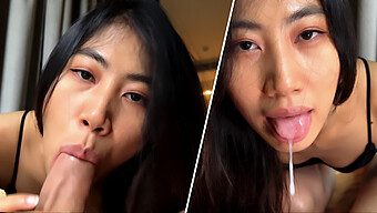 Asian Teen'S Throat Gets Filled With Cum - Pov