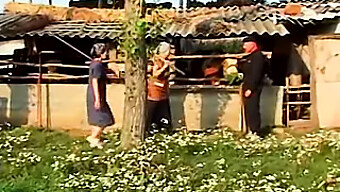 Elderly Hungarian Woman Relieves Herself And Engages In Sexual Activity Close To A Farm Building