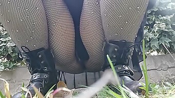 Hd Video Of A Woman Bending Over In Public To Reveal Her Pussy And Pee While Wearing Fishnet Stockings