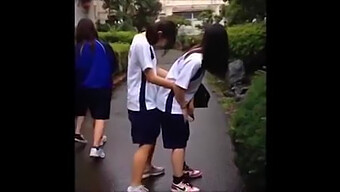 Japanese Girls Standing Up And Getting Intimate